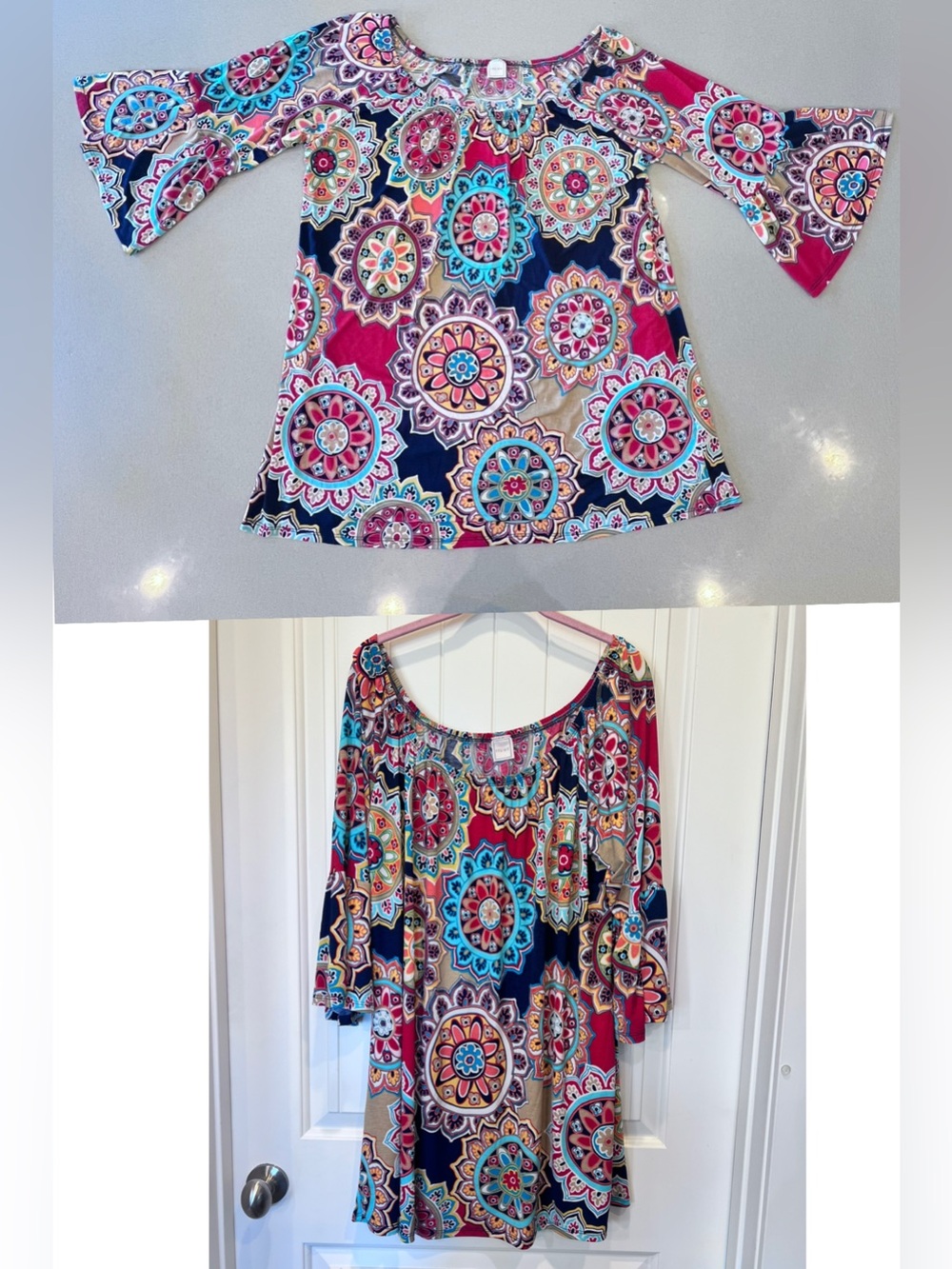 Boho Dress Tunic Flare Bell Sleeve Festival Retro Vibes Art to Wear